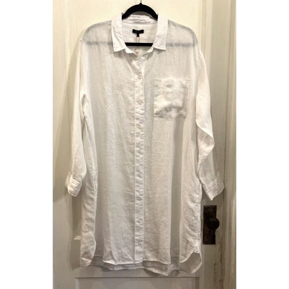 NWT  QUINCE White 100% European Linen Button Up Shirt Dress  Women's Size XL - Picture 2 of 13